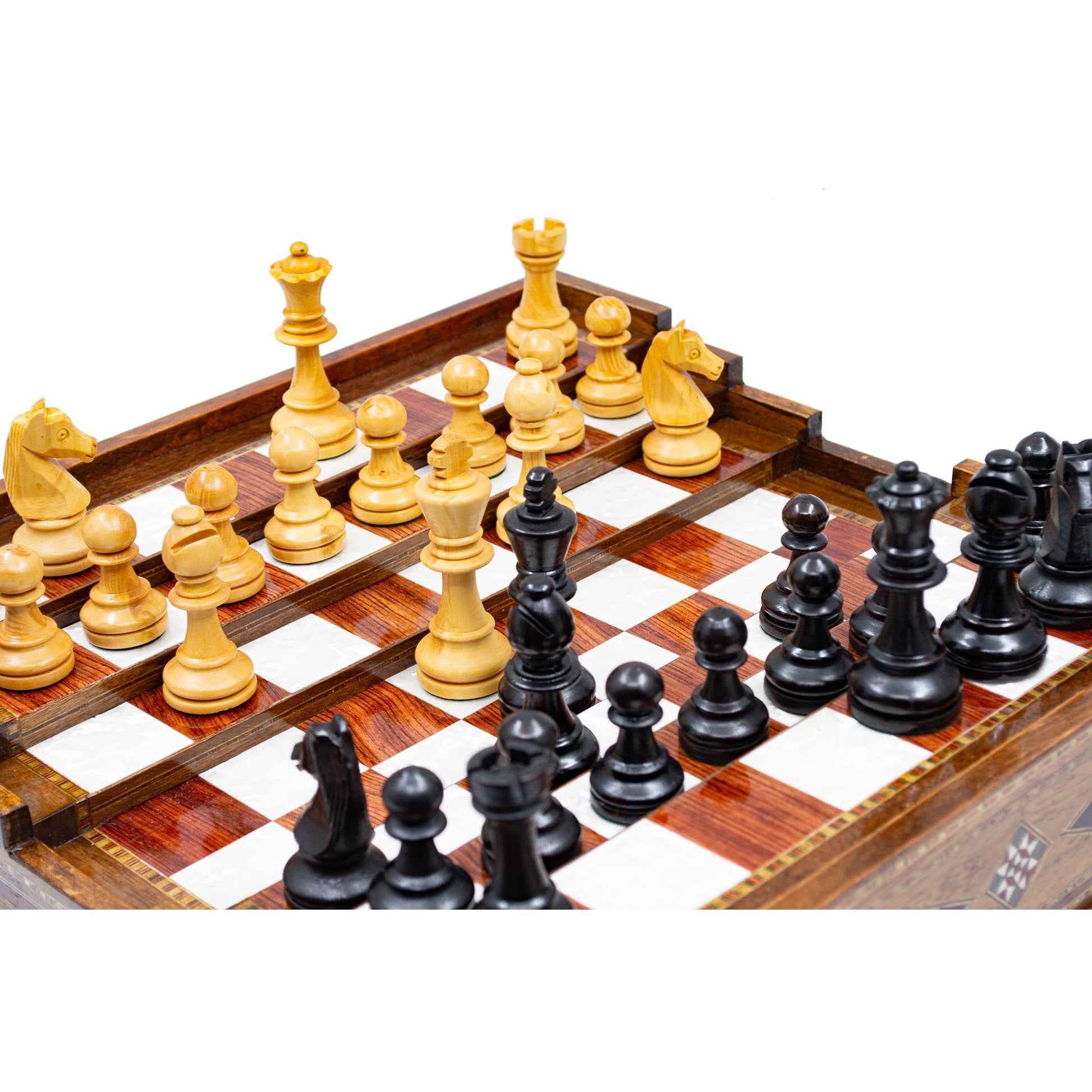 Unique Arena Chess Board with Staunton Chess Pieces (Stairs Chess Board)