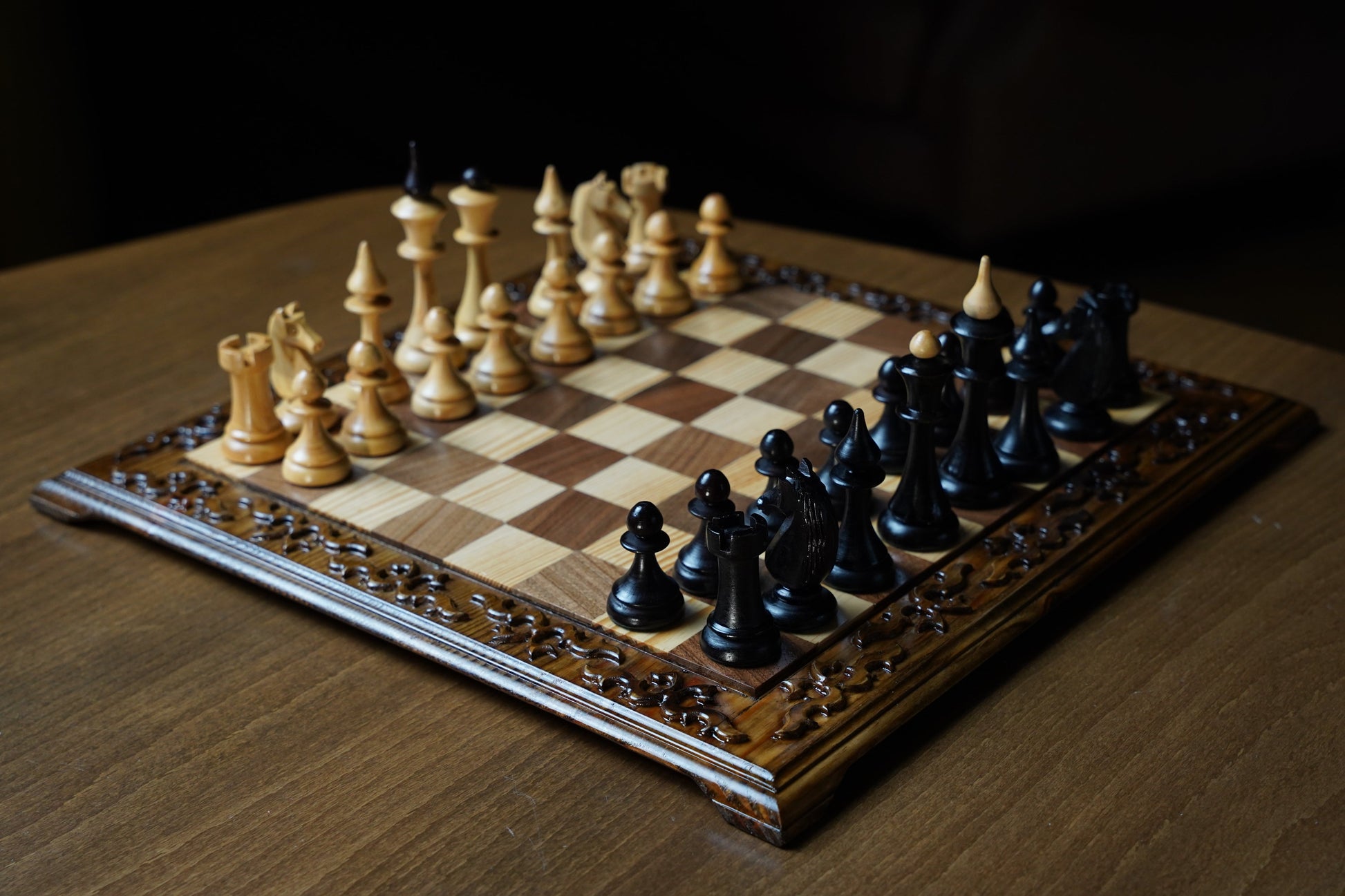 Wooden Chess Set With Special Latvian Style Chess Pieces