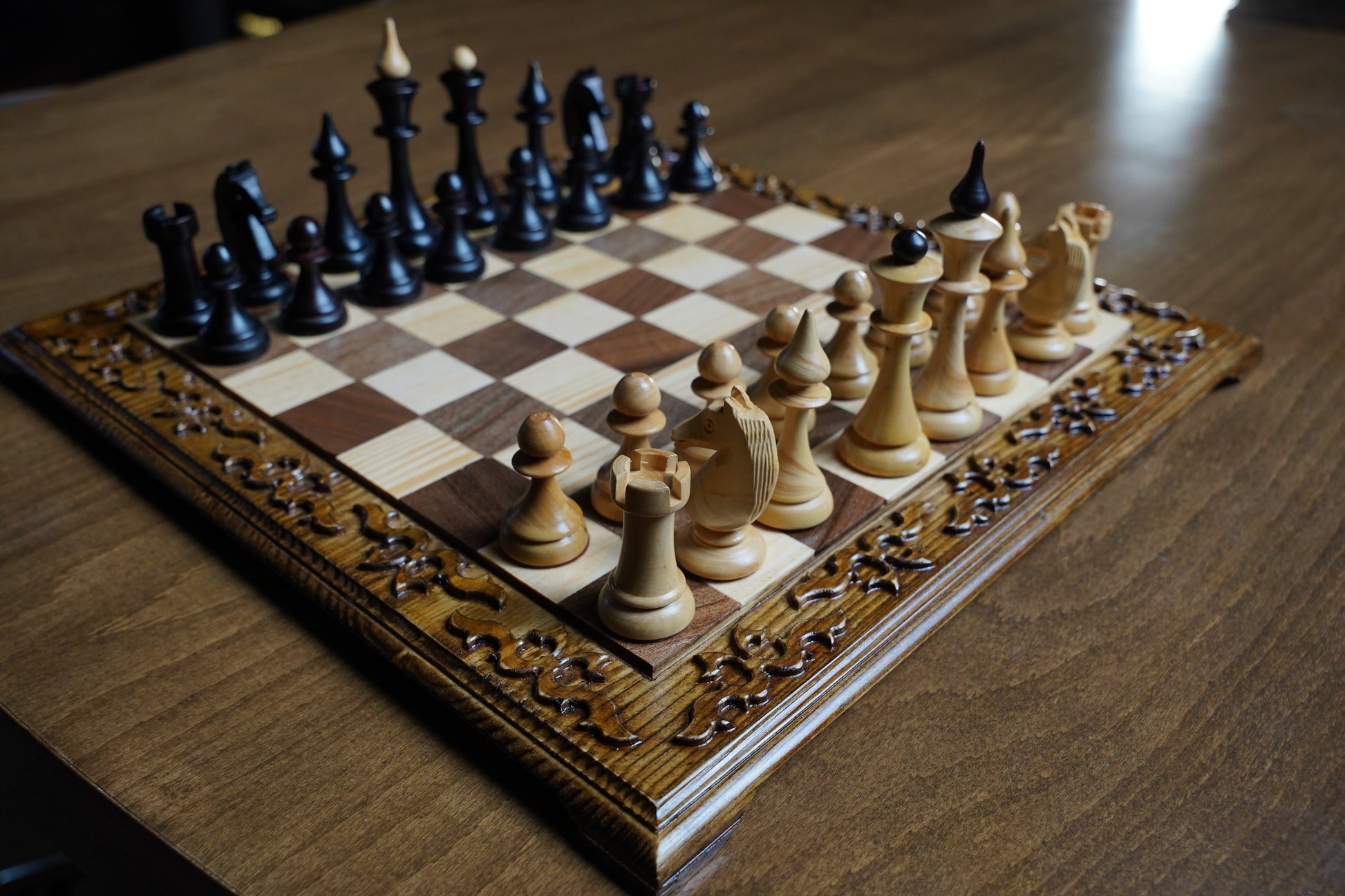 Wooden Chess Set With Special Latvian Style Chess Pieces