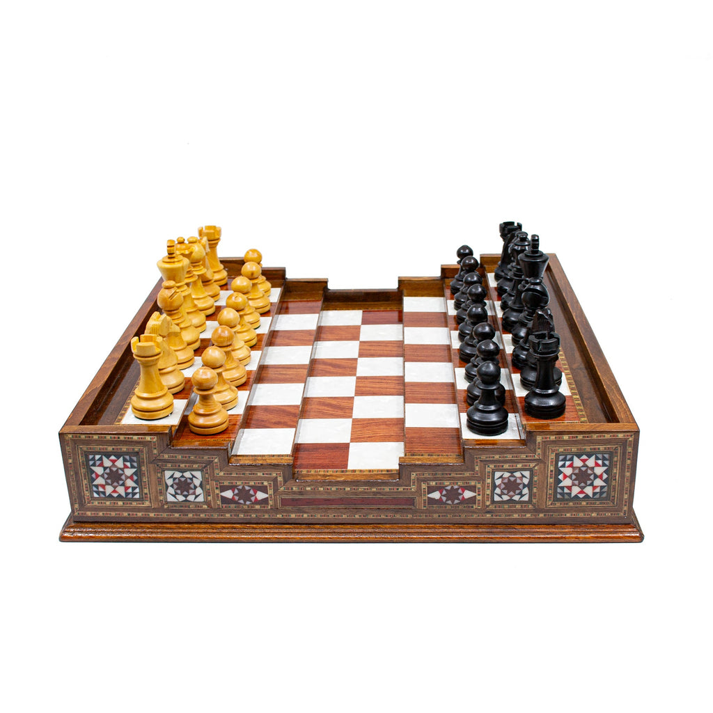 Unique Arena Chess Board with Staunton Chess Pieces (Stairs Chess Board)