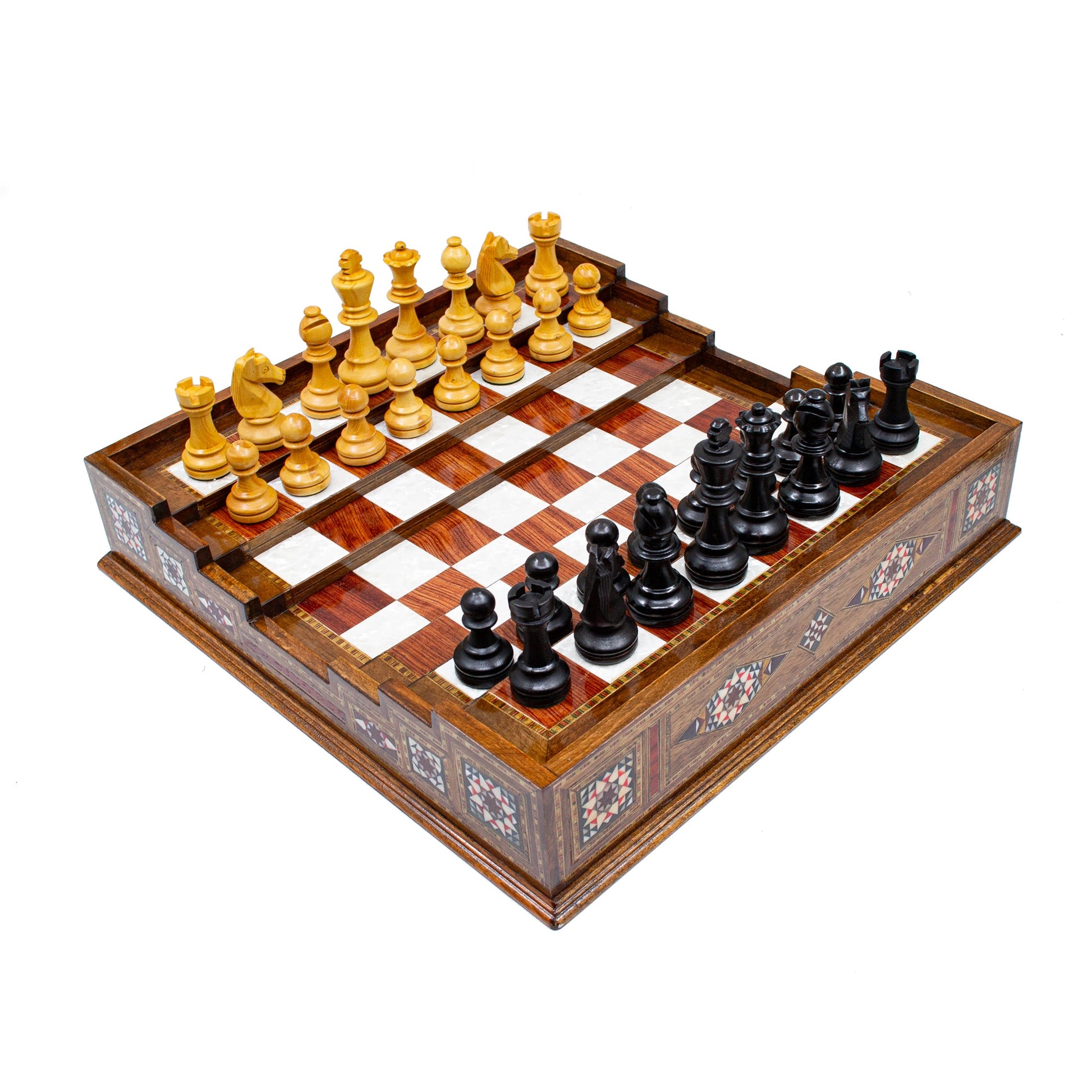 Unique Arena Chess Board with Staunton Chess Pieces (Stairs Chess Board)