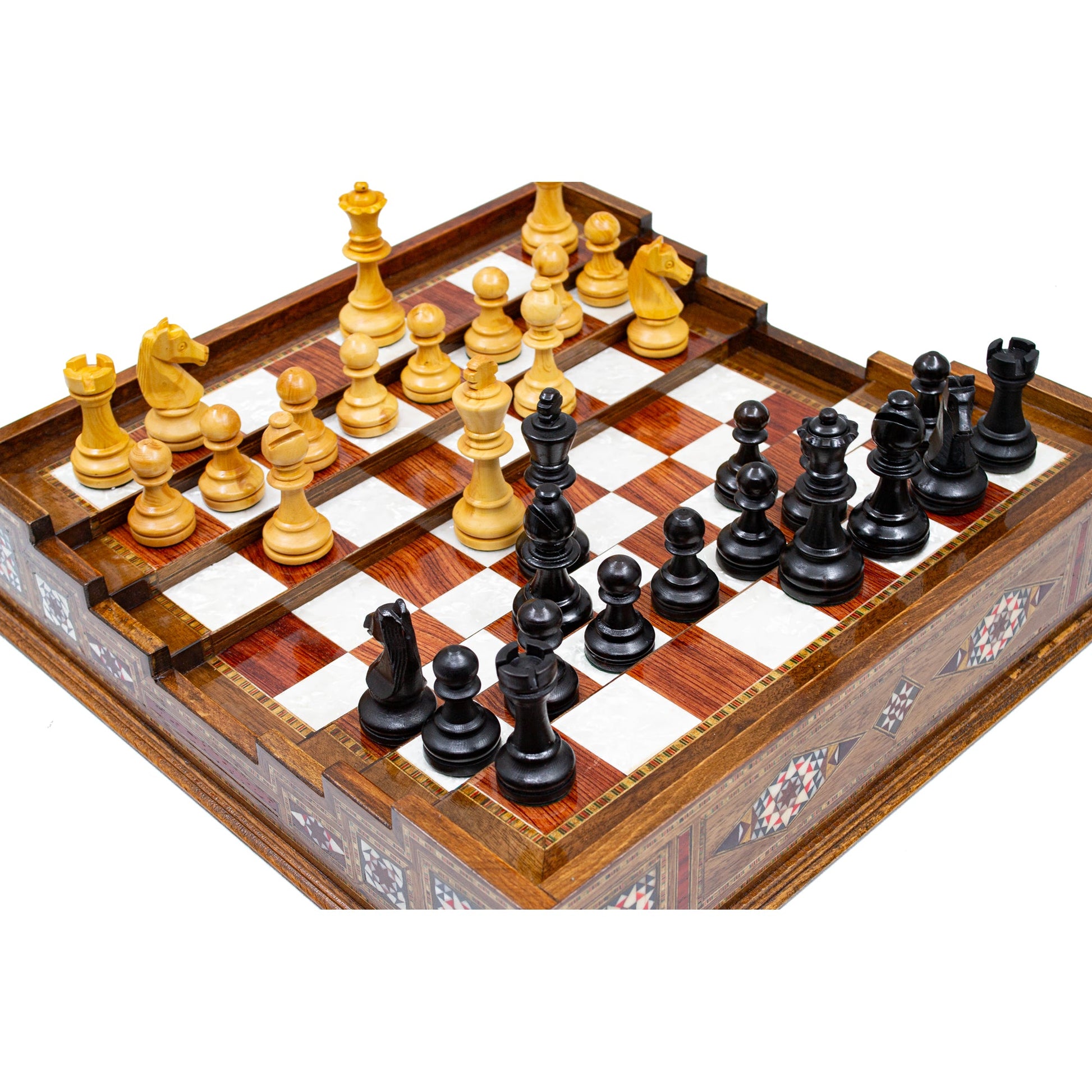 Unique Arena Chess Board with Staunton Chess Pieces (Stairs Chess Board)