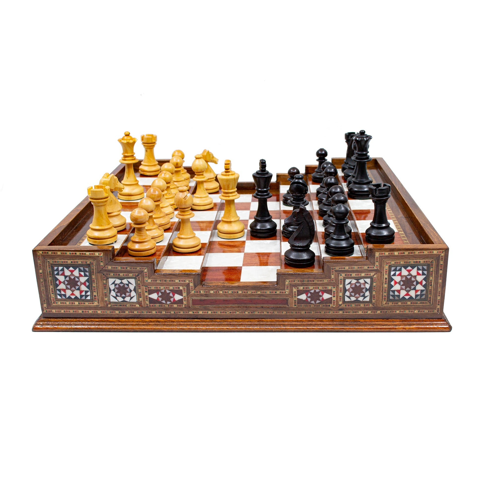 Unique Arena Chess Board with Staunton Chess Pieces (Stairs Chess Board)