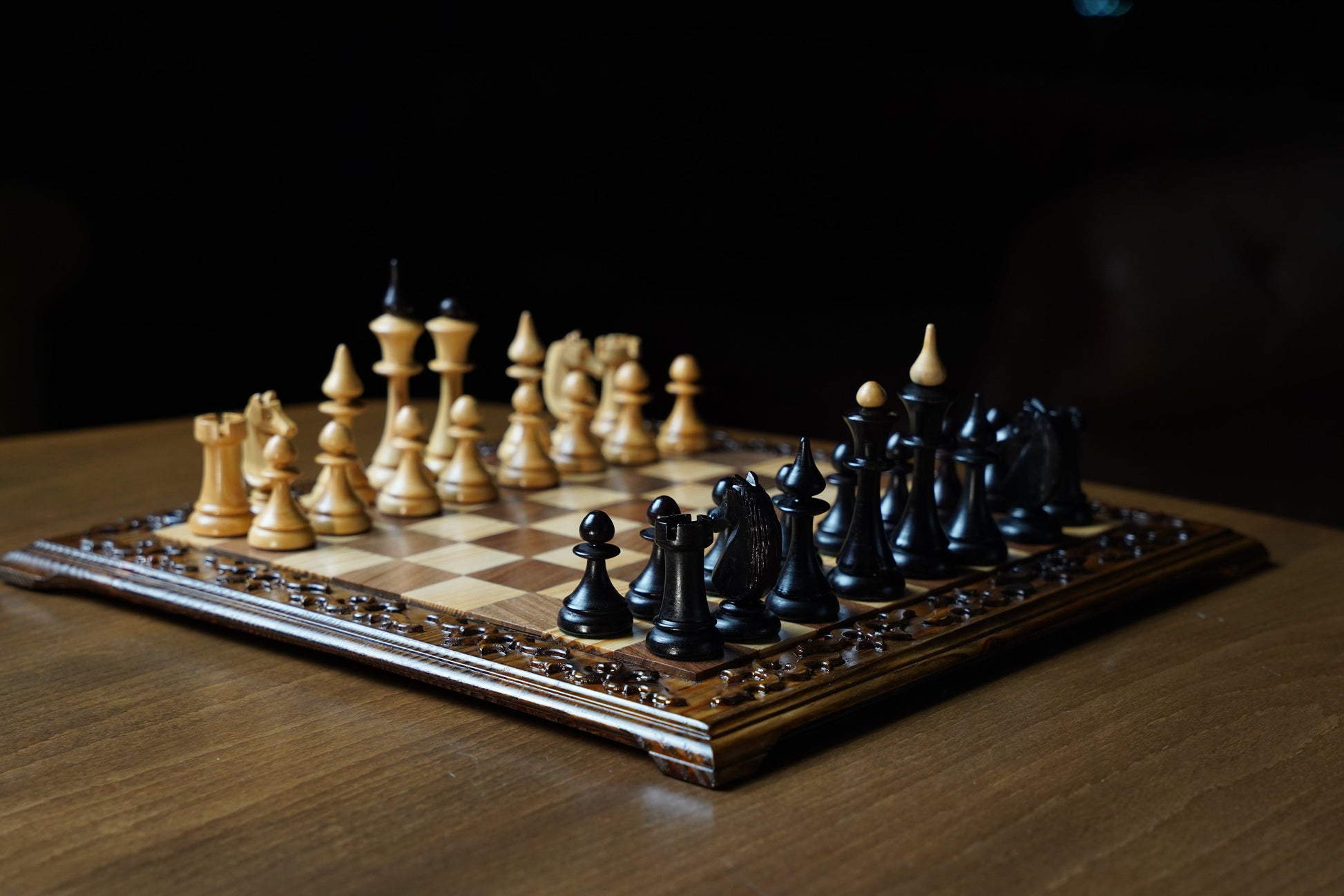 Wooden Chess Set With Special Latvian Style Chess Pieces
