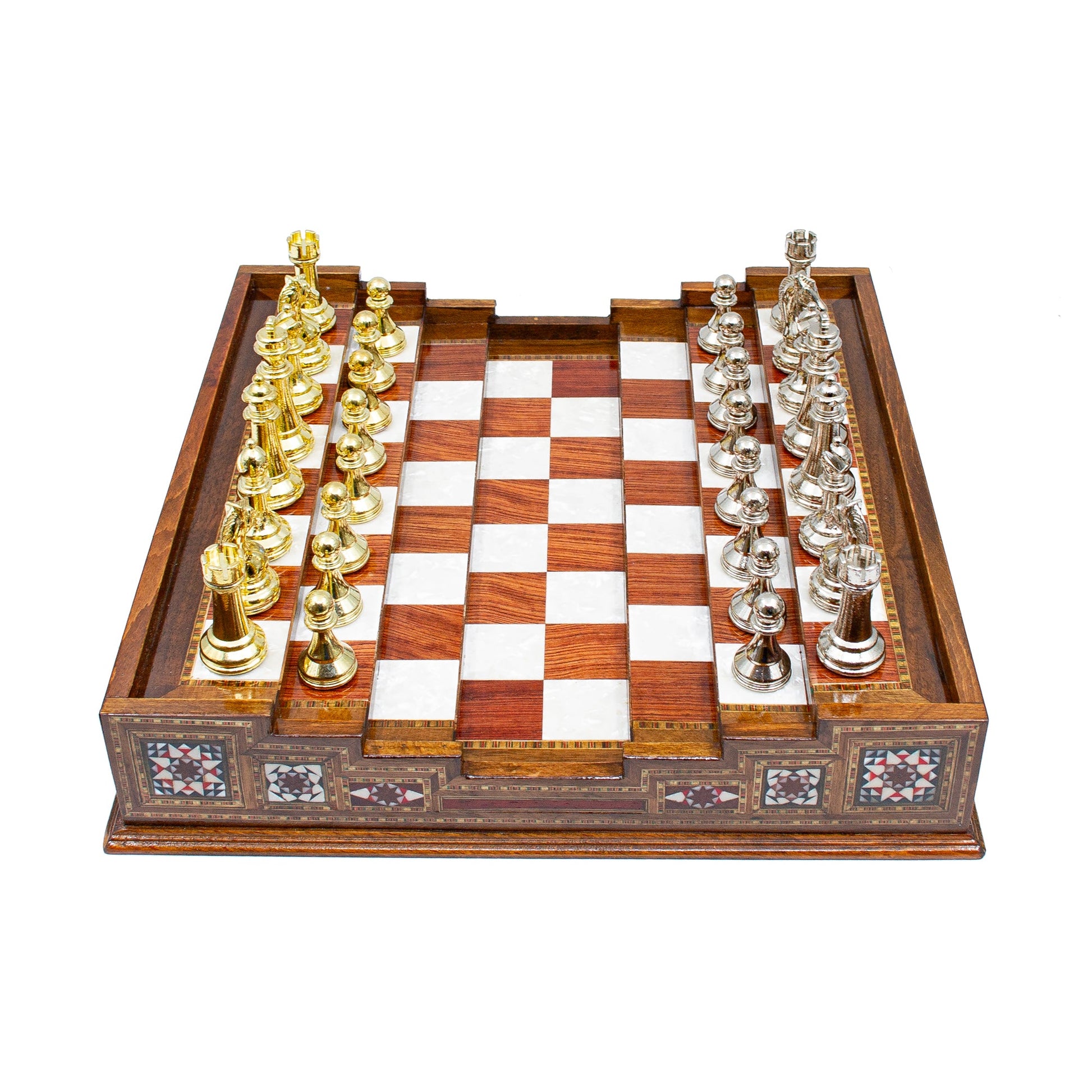 Unique Arena Chess Board with Classic Luxury Metal Chess Pieces (Stairs Chess Board)