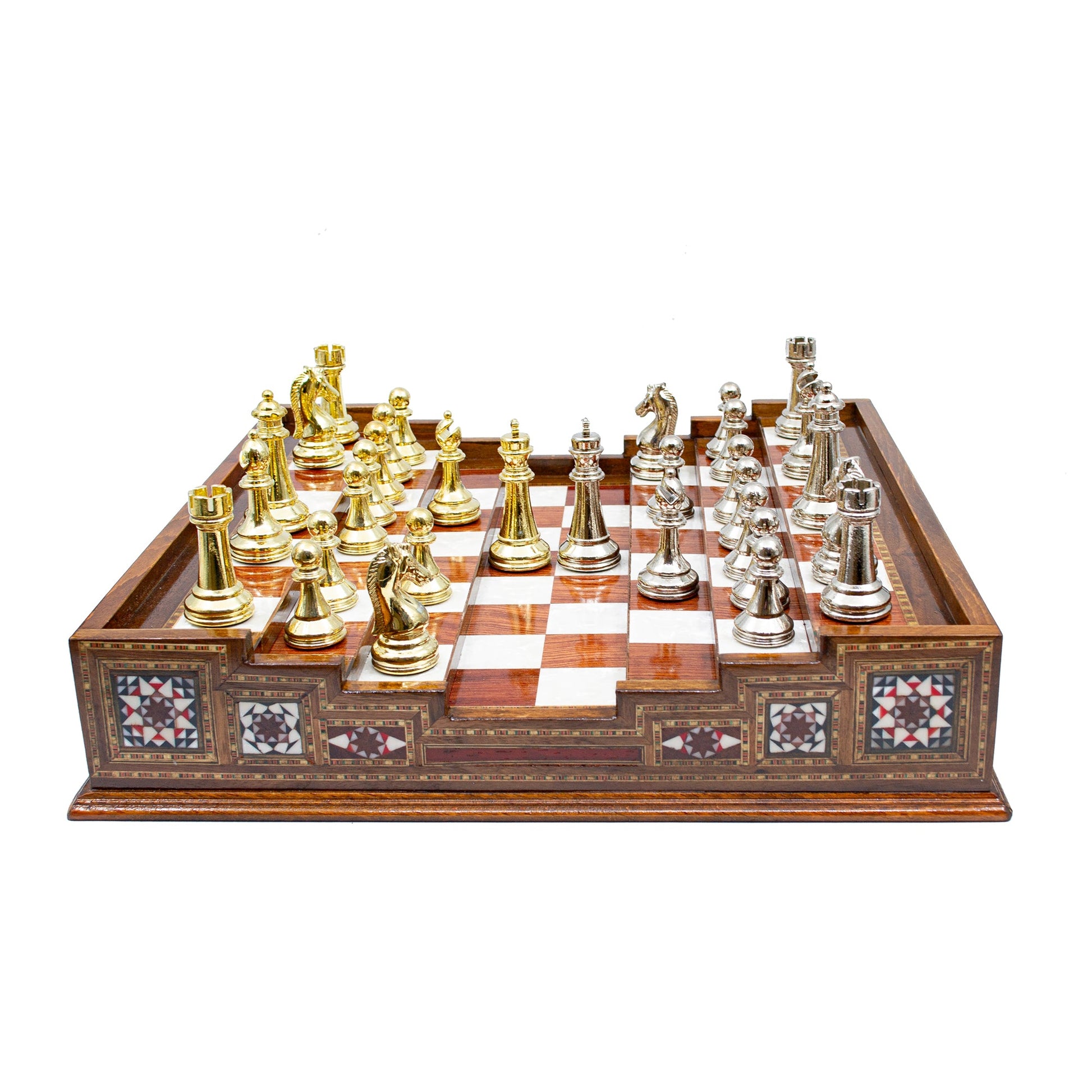 Unique Arena Chess Board with Classic Luxury Metal Chess Pieces (Stairs Chess Board)
