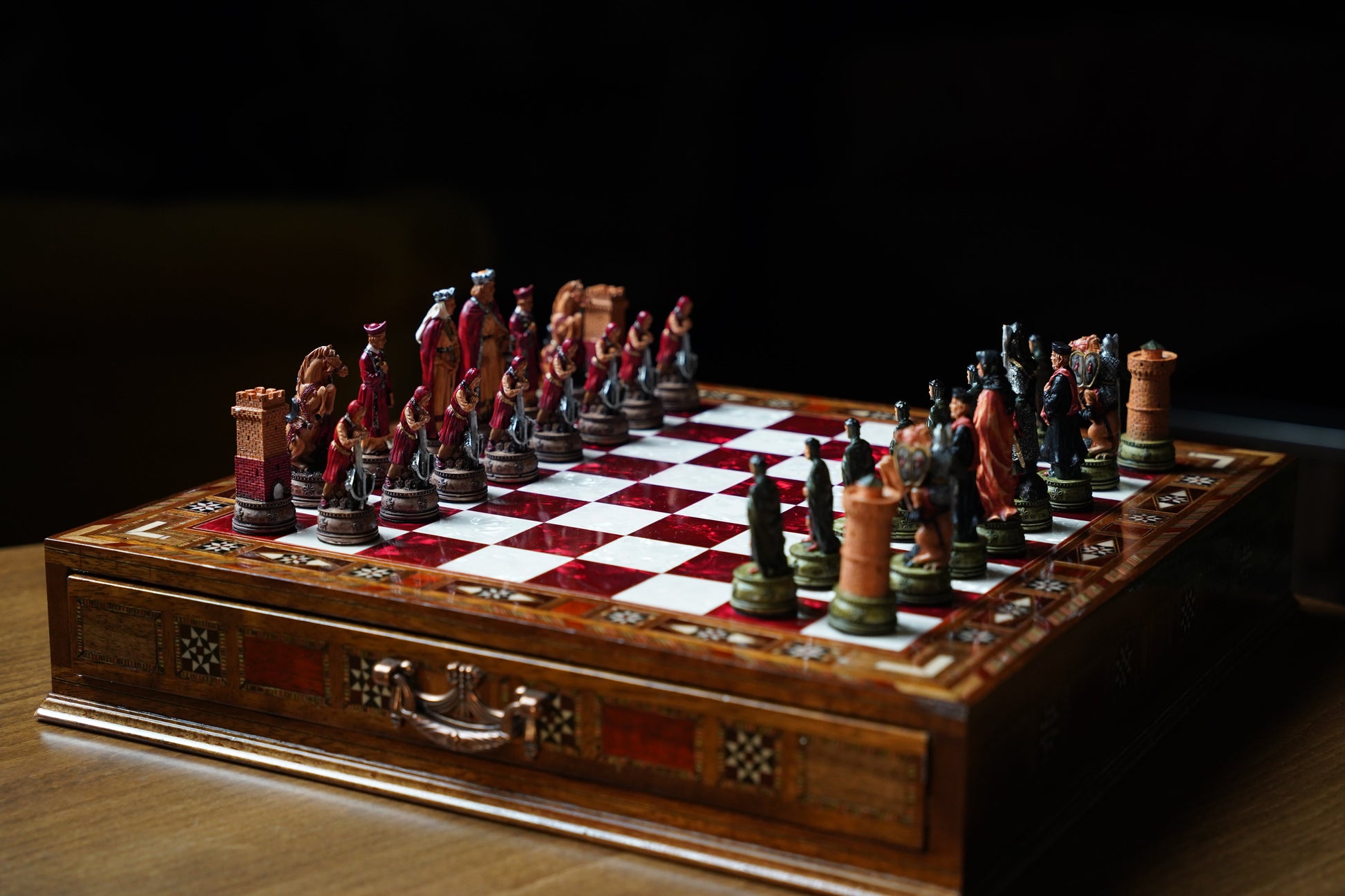 Luxury Wooden Camelot Themed Chess Set With Storage Units