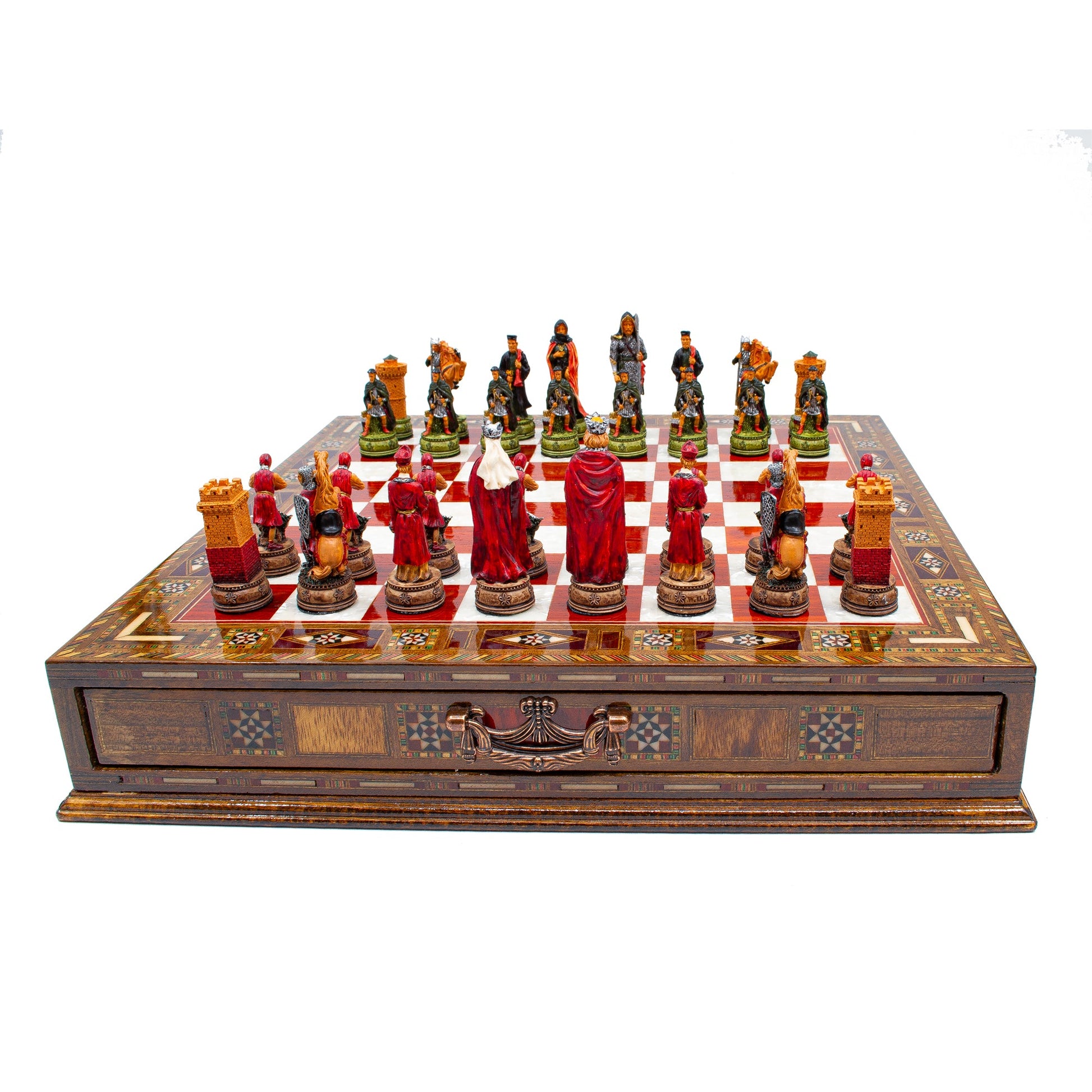 Luxury Wooden Camelot Themed Chess Set With Storage Units