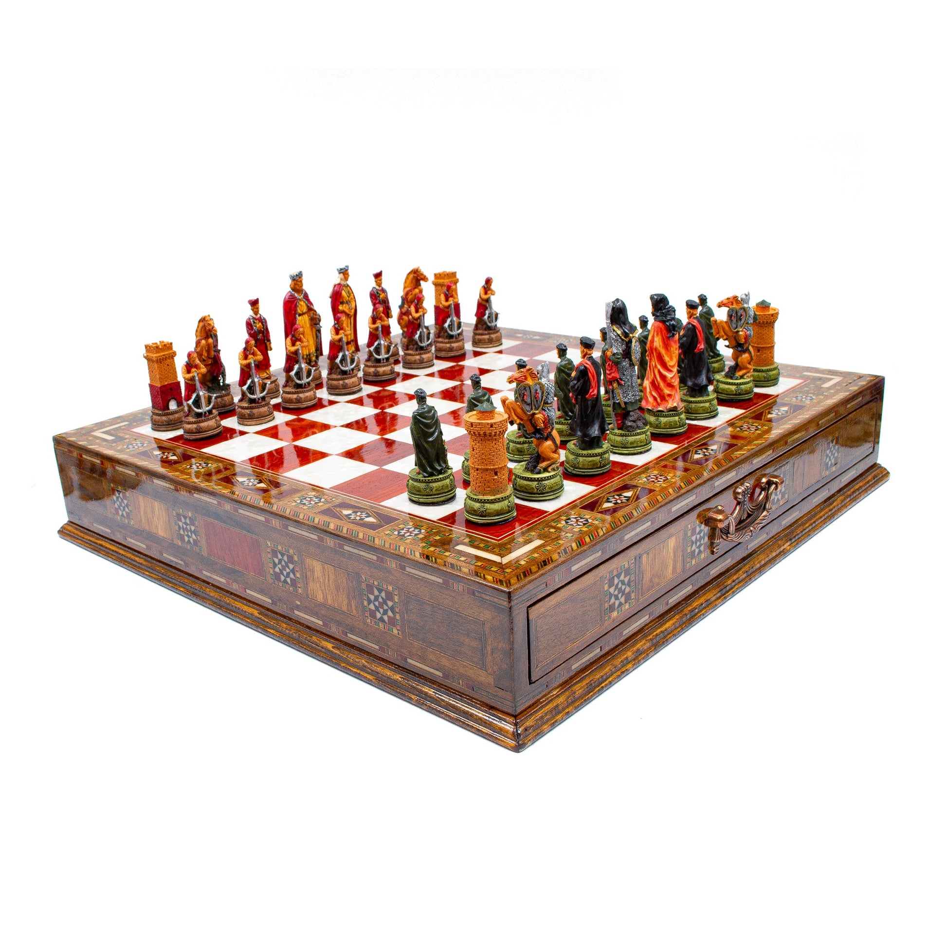 Luxury Wooden Camelot Themed Chess Set With Storage Units
