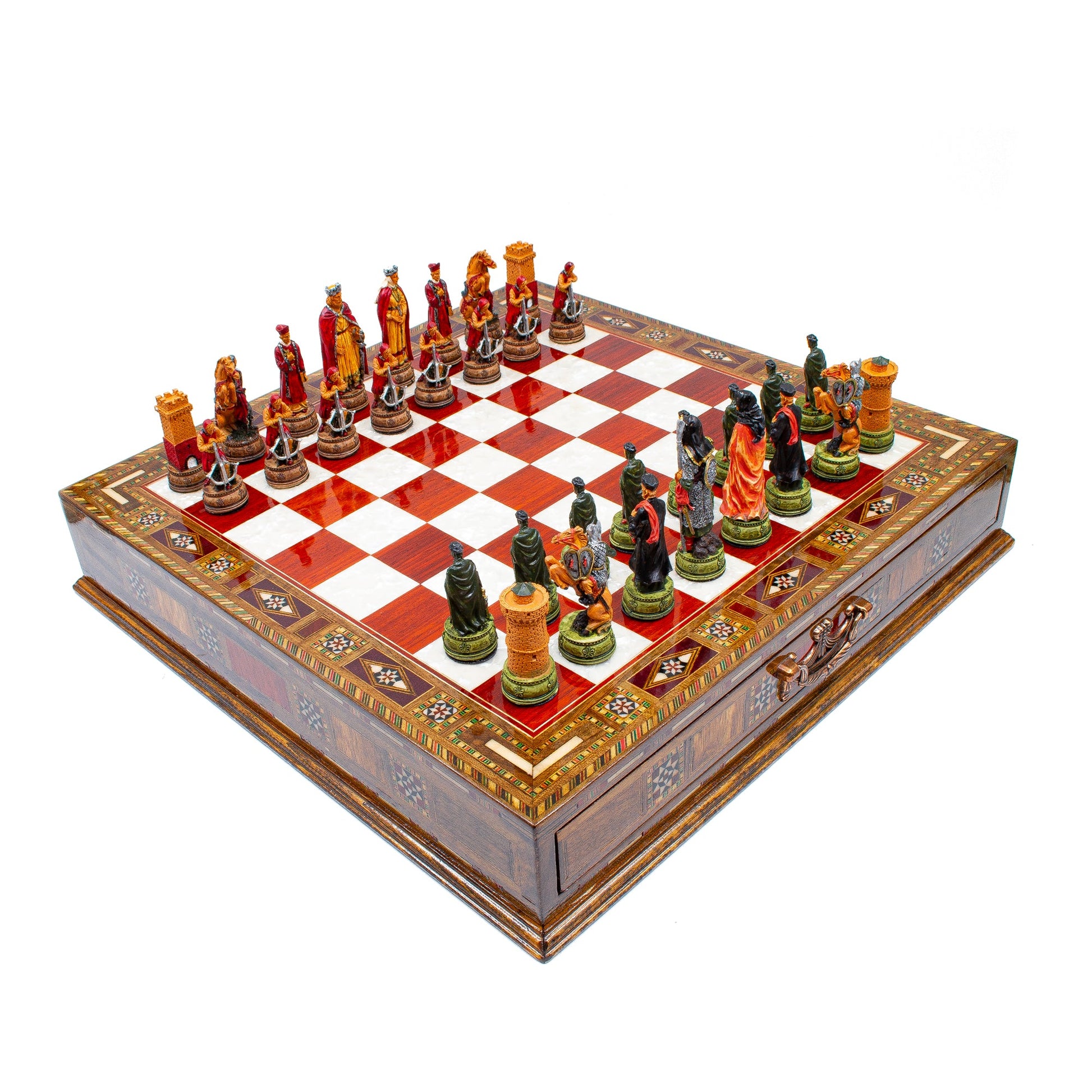 Luxury Wooden Camelot Themed Chess Set With Storage Units
