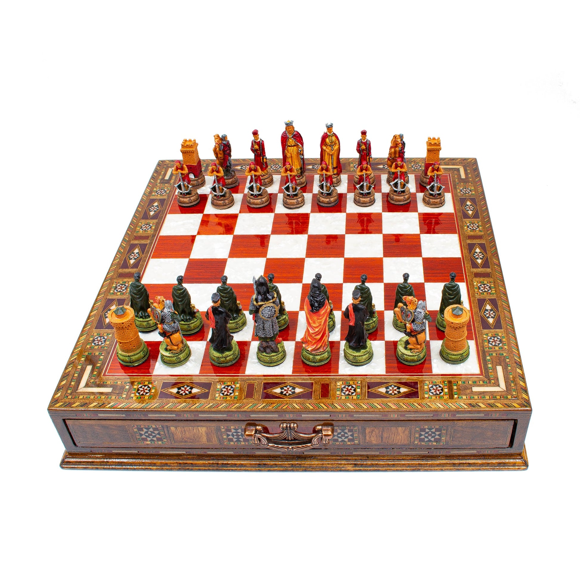 Luxury Wooden Camelot Themed Chess Set With Storage Units
