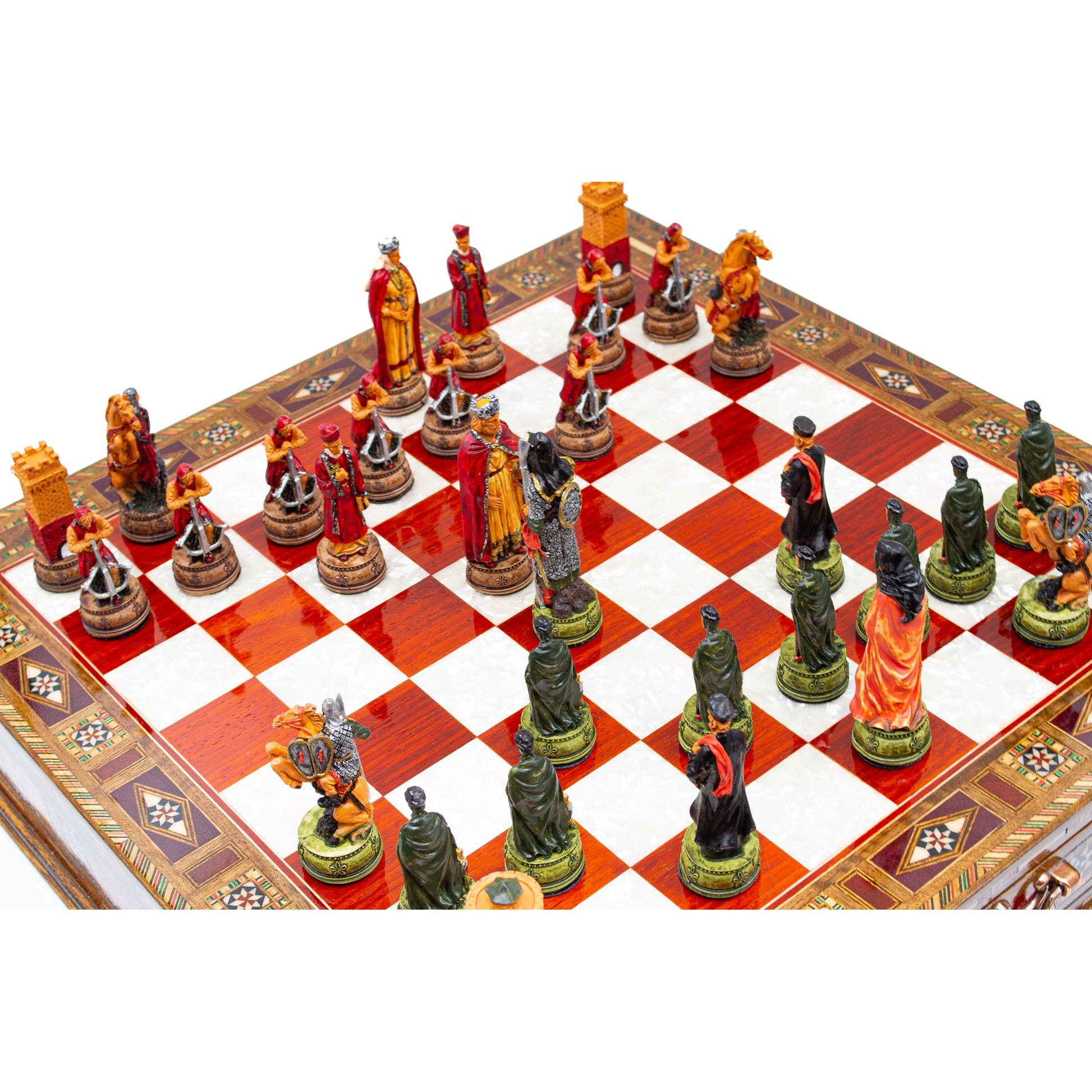 Luxury Wooden Camelot Themed Chess Set With Storage Units
