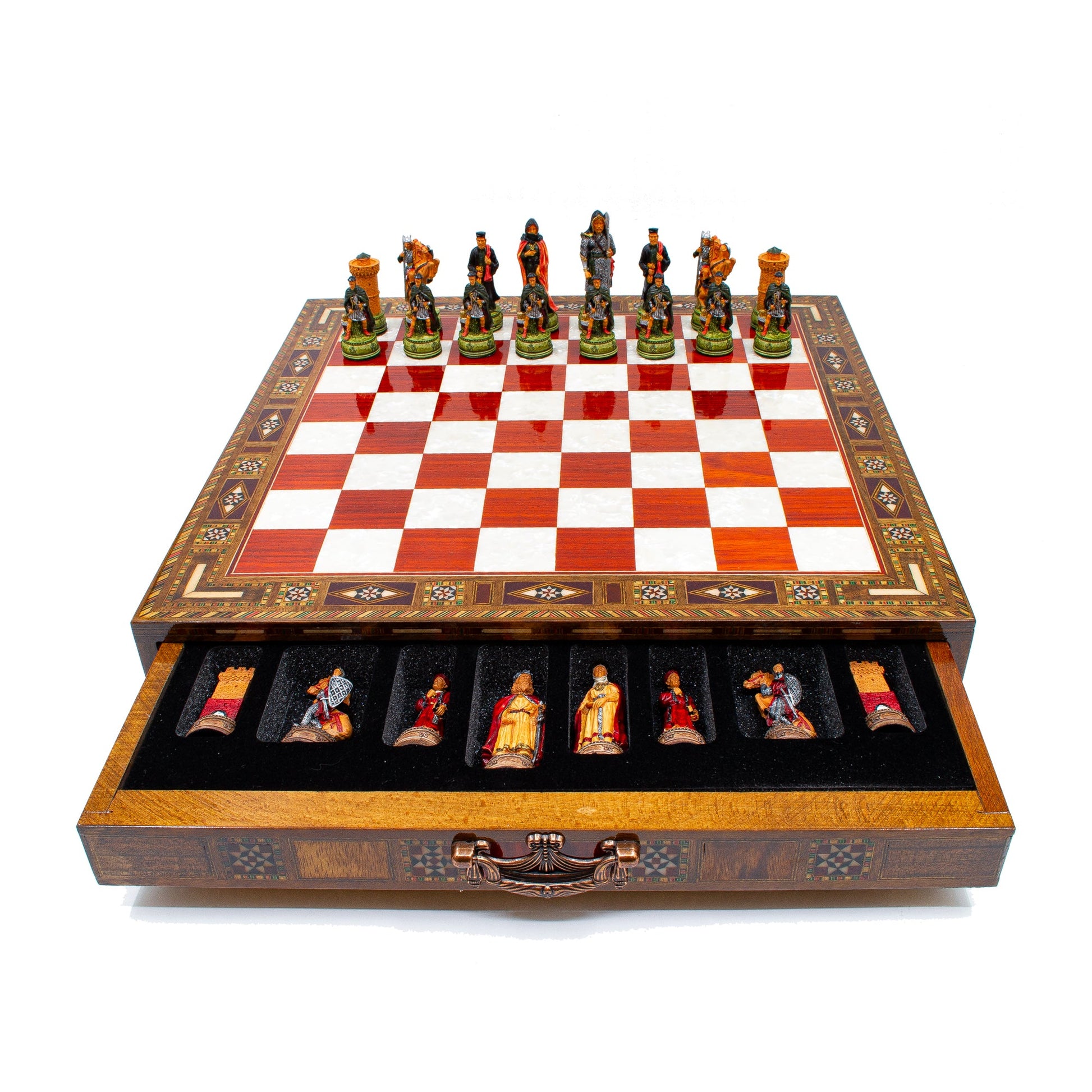Luxury Wooden Camelot Themed Chess Set With Storage Units