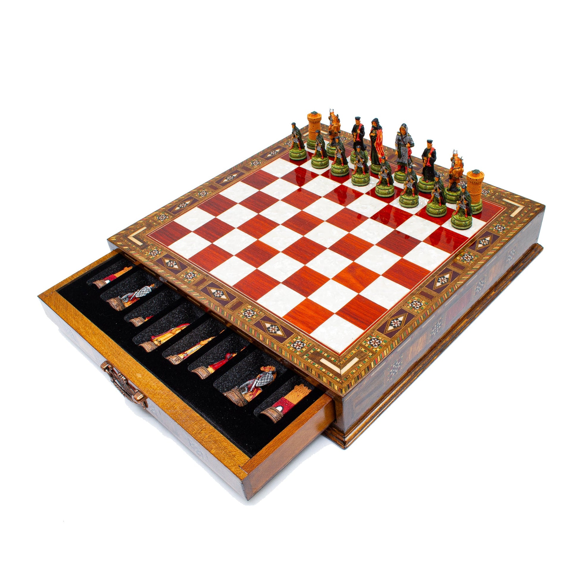 Luxury Wooden Camelot Themed Chess Set With Storage Units